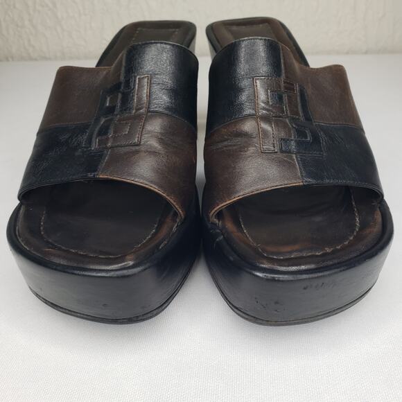 Fendi Platform Slides Sandals Logo Size 5 US Black Brown Vintage Made in Italy - Picture 3 of 15